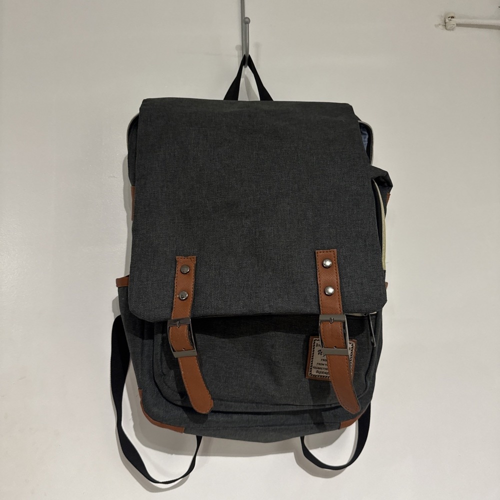 WENJIE Vintage Gray Canvas British Style Laptop Backpack